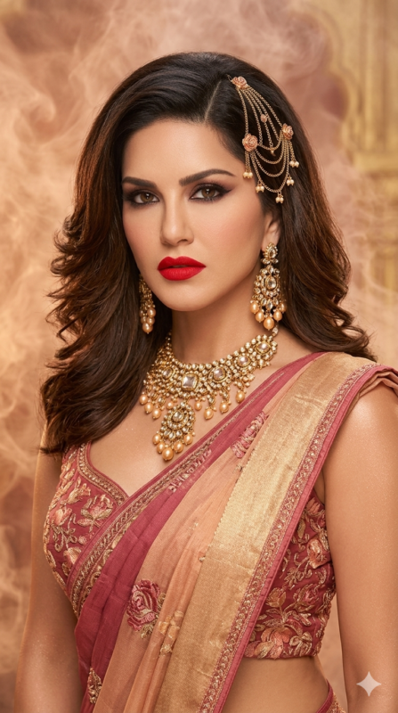 Peach Gold Rose Rhapsody Saree AI Portrait Prompt