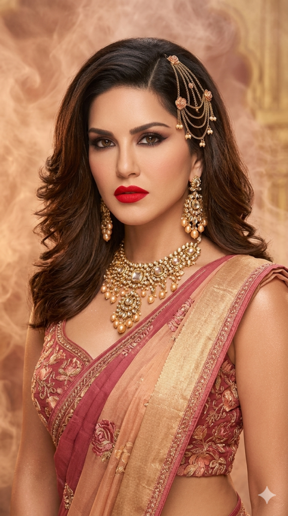 Peach Gold Rose Rhapsody Saree AI Portrait Prompt