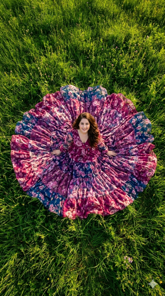 Cinematic Meadow Dress Portrait AI Photo Prompt