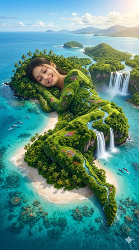 Sleeping Goddess Island AI Prompt