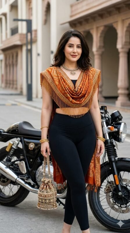 South Asian Motorcycle Fashion Portrait AI Prompt
