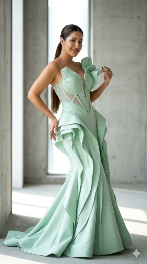 Avant Garde Mint Mermaid Gown AI Fashion Editorial Prompt