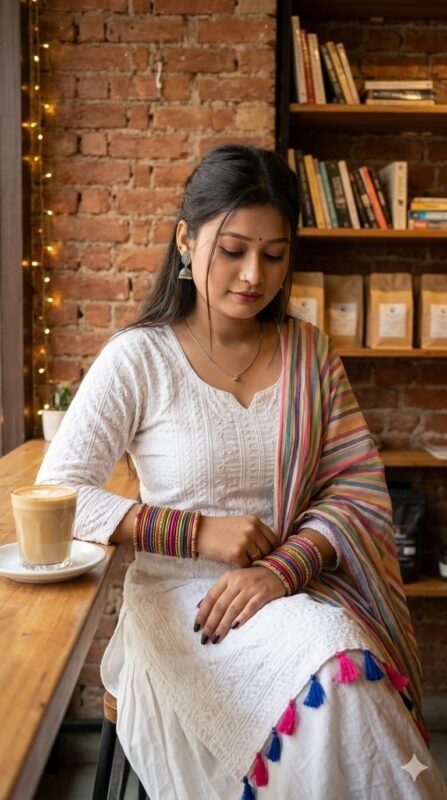 Rustic Cafe Traditional Salwar Kameez AI Portrait Prompt