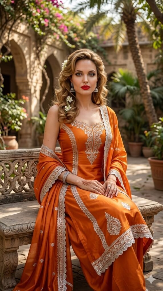 South Asian Girl in Orange Salwar – AI Photo Prompt