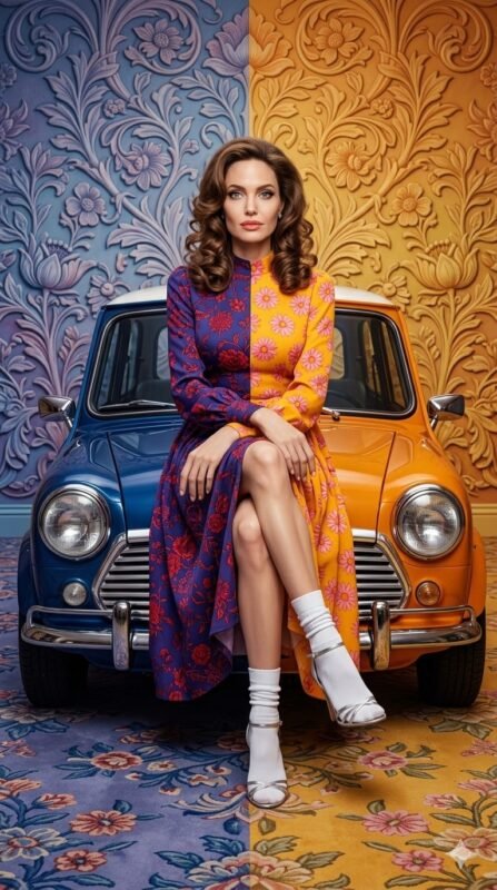 Split Color Vintage Car Portrait AI Prompt