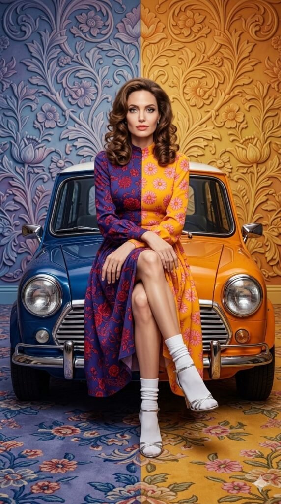 Split Color Vintage Car Portrait AI Prompt