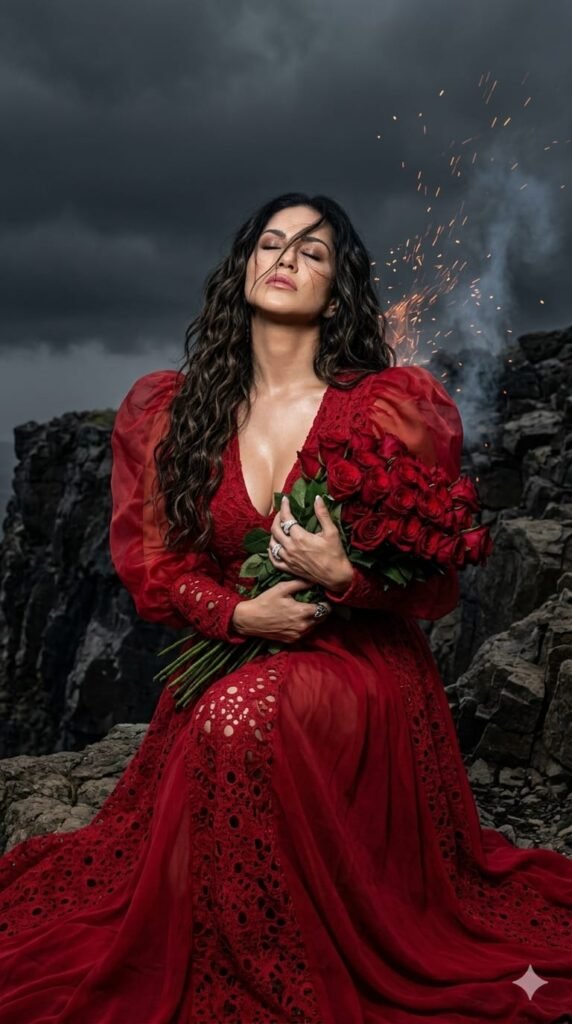 Emotional Red Dress Woman Cinematic AI Photo Prompt