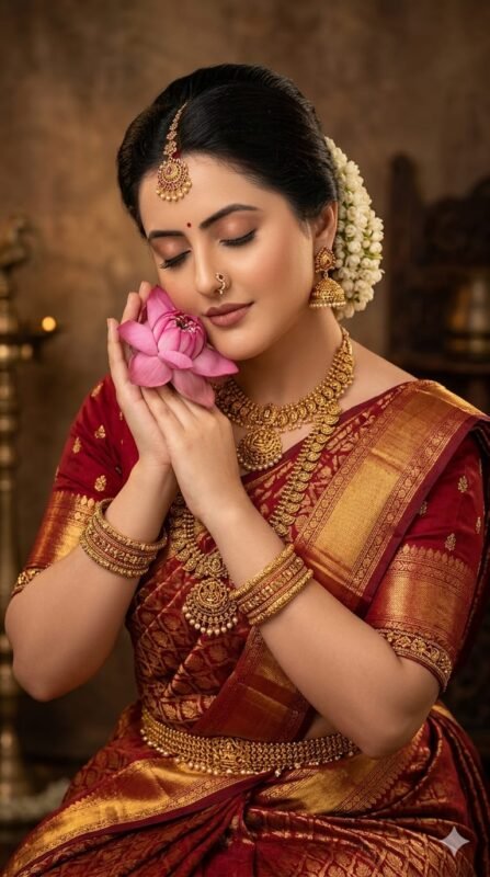 South Indian Bridal Lotus Pose AI Portrait Prompt