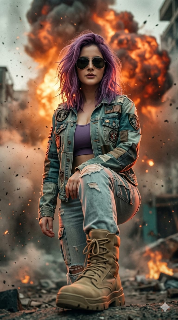 Explosive Streetwear Cyber Portrait AI Prompt