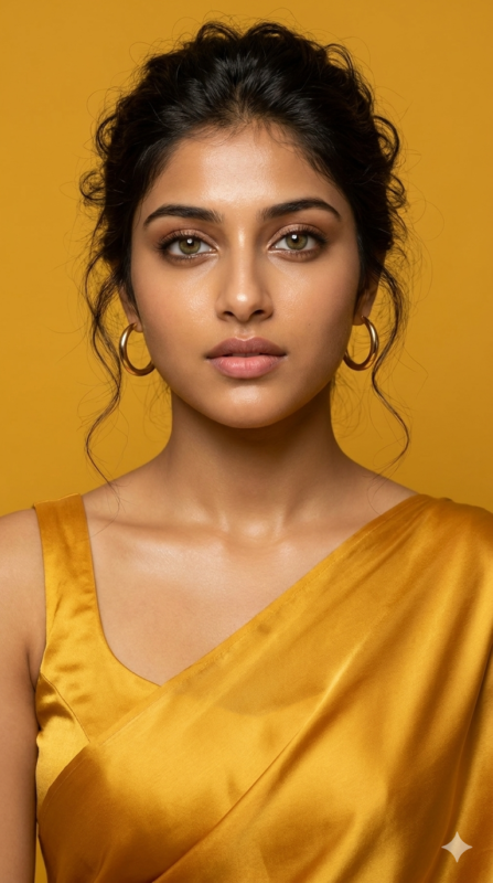 Mustard Yellow Saree Beauty Portrait AI Prompt