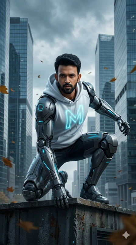 Cyberpunk Rooftop Hero AI Portrait