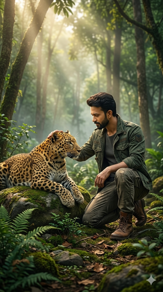 Cinematic Forest Human Leopard AI Portrait Prompt