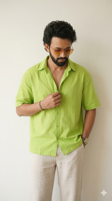 Stylish Lime Green Shirt Male Portrait AI Prompt