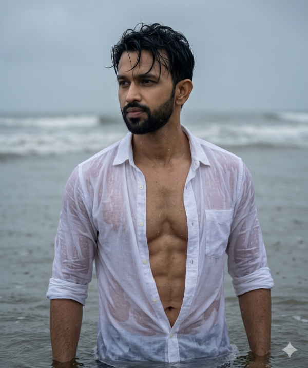 Cinematic Beachside Male Portrait AI Prompt