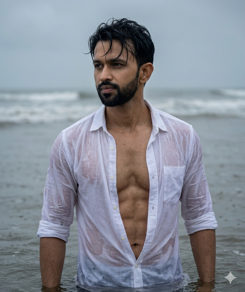Cinematic Beachside Male Portrait AI Prompt