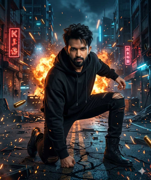 Cyberpunk Action Portrait AI Prompt