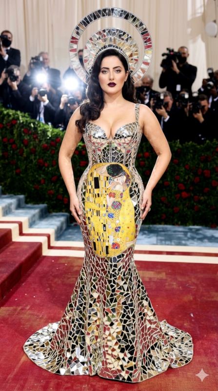 Met Gala Mirror Mosaic Mermaid Gown AI Portrait