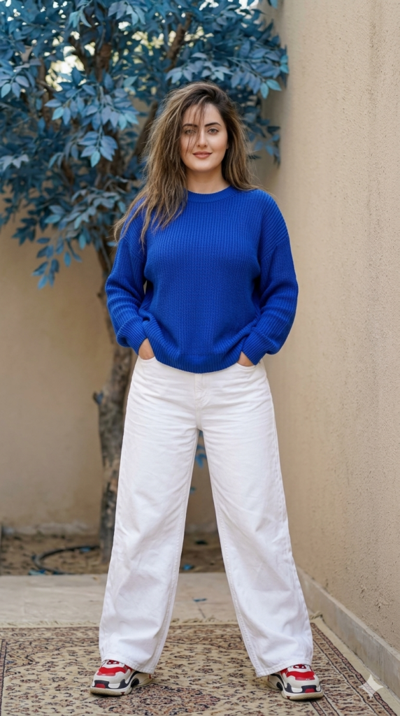 Blue Sweater Casual Portrait AI Prompt