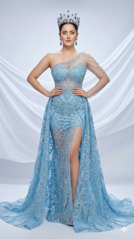 Sky Blue Pageant Queen AI Prompt