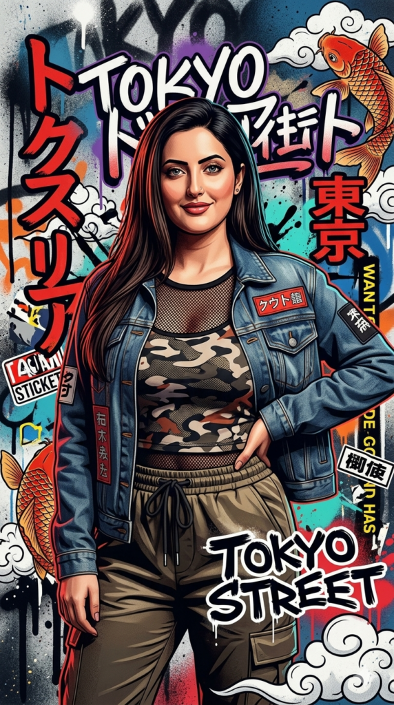 Japanese Graffiti Streetwear AI Portrait Poster