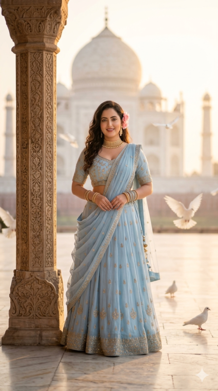 Taj Mahal Lehenga Portrait AI Prompt