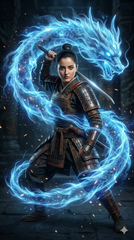 Blue Spirit Dragon Warrior AI Prompt
