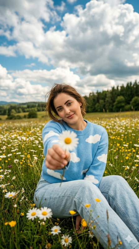 Cinematic Wildflower Field Portrait AI Prompt