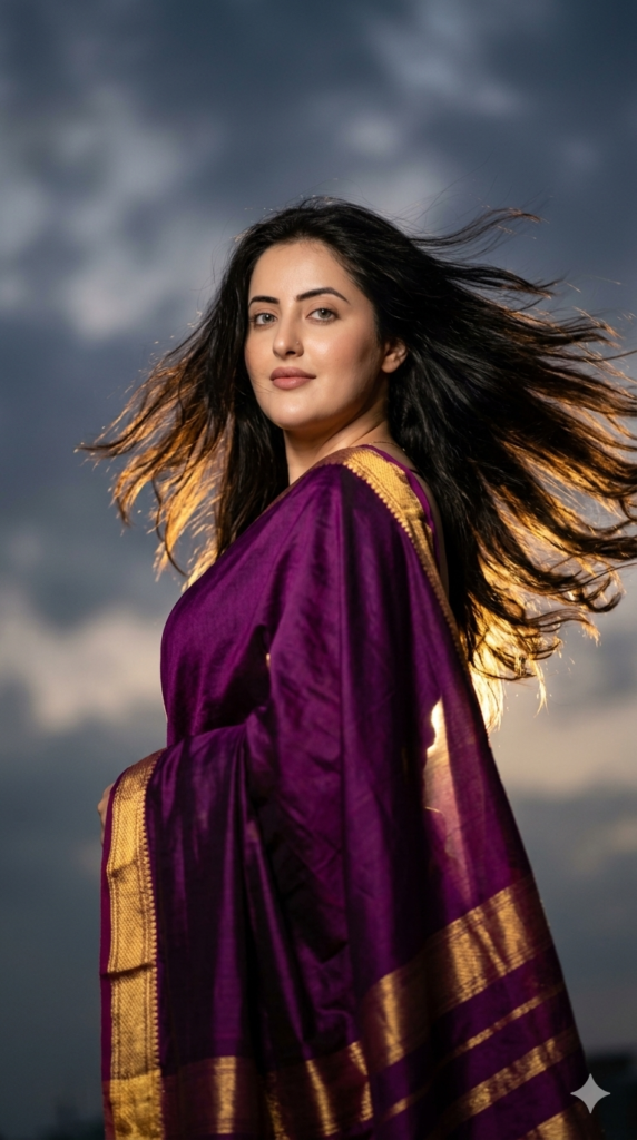 Low Angle Purple Saree Night Portrait