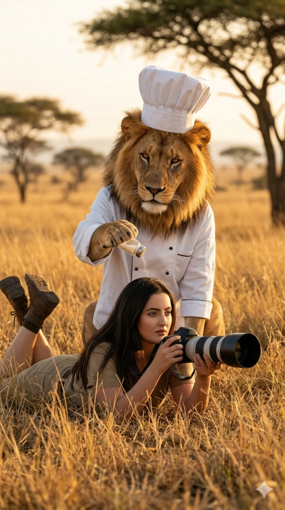 Surreal Lion Chef AI Scene