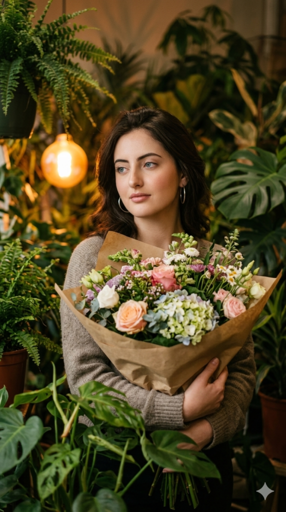 Cozy Floral Girl Portrait AI Prompt
