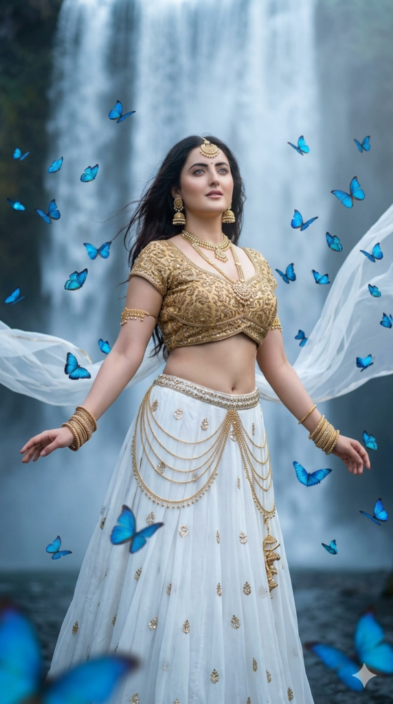 Blue Butterfly Waterfall Fantasy AI Portrait