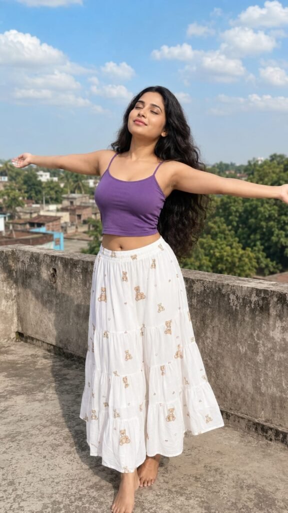 Beautiful Indian Girl Rooftop Portrait AI Prompt