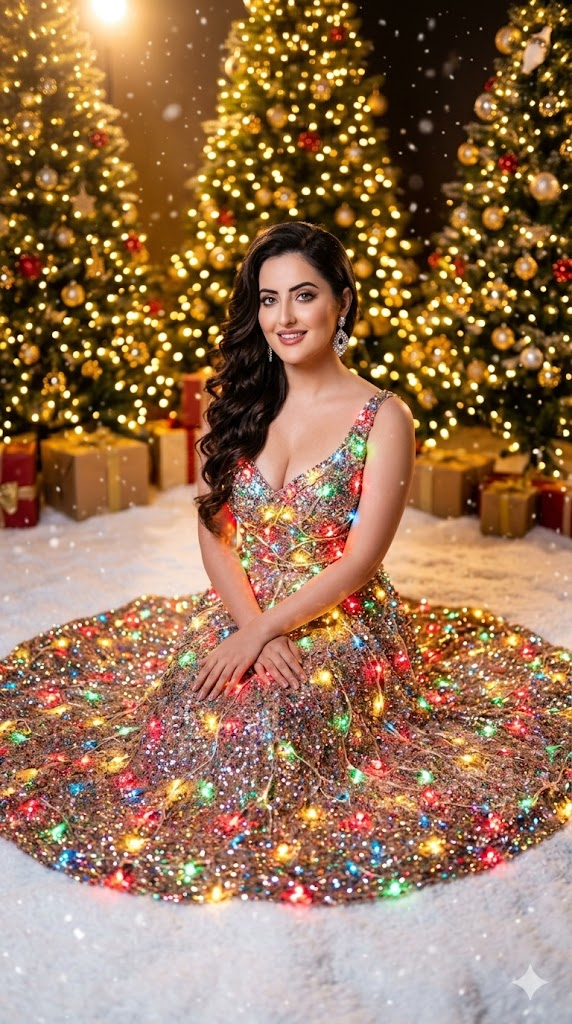 Christmas Fairy Light Evening Gown Portrait